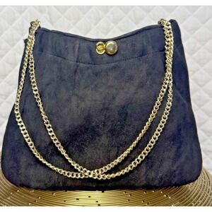 Retro Rock Star Glam Rare‎ Vintage Ande Black Suede Evening Bag Double Chain